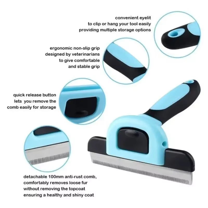 New Pet Grooming Brush-Double Sided Shedding and Dematting Undercoat Rake Comb for Dogs and Cats Grooming Care Deshedding Tool