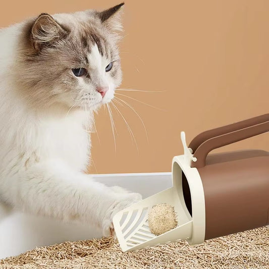 Cat Scooper with Holder Large Capacity Cat Scoop Holder Portable Waste Can and Bracket Included Kitten Litter Shovel for Home