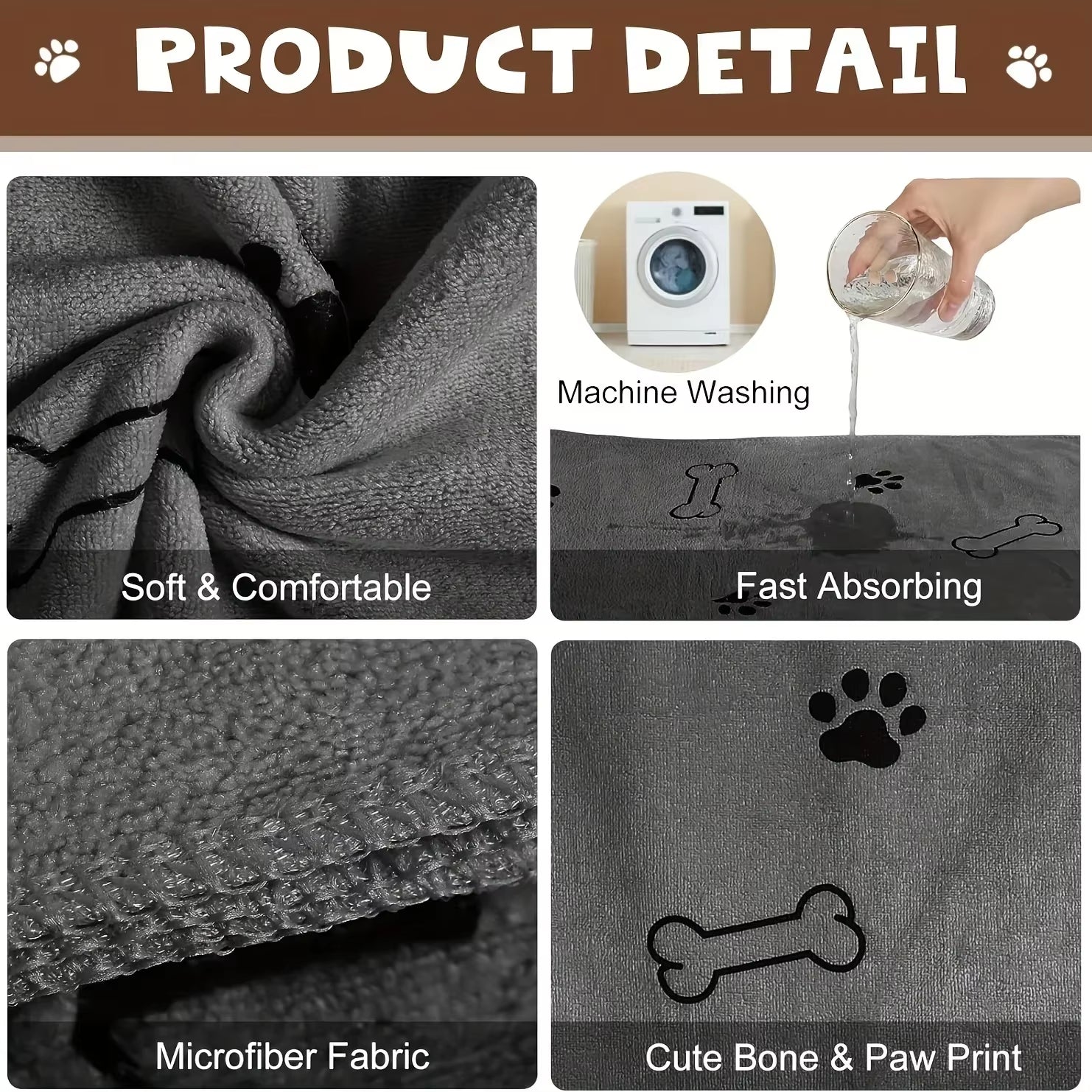 Pet Towel 60X100Cm Drying Dog Cat Bath Towel Microfiber Quick-Drying Dog Claw Absorbent Blue Grey Bath Towel Pet Bath Products