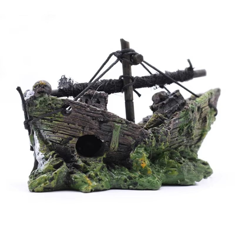 Resin Aquarium Ornament Wreck Sunk Ship Landscape Sailing Boat Cave Fish Playing Toys Fish Tank Decoration Aquarium Accessories
