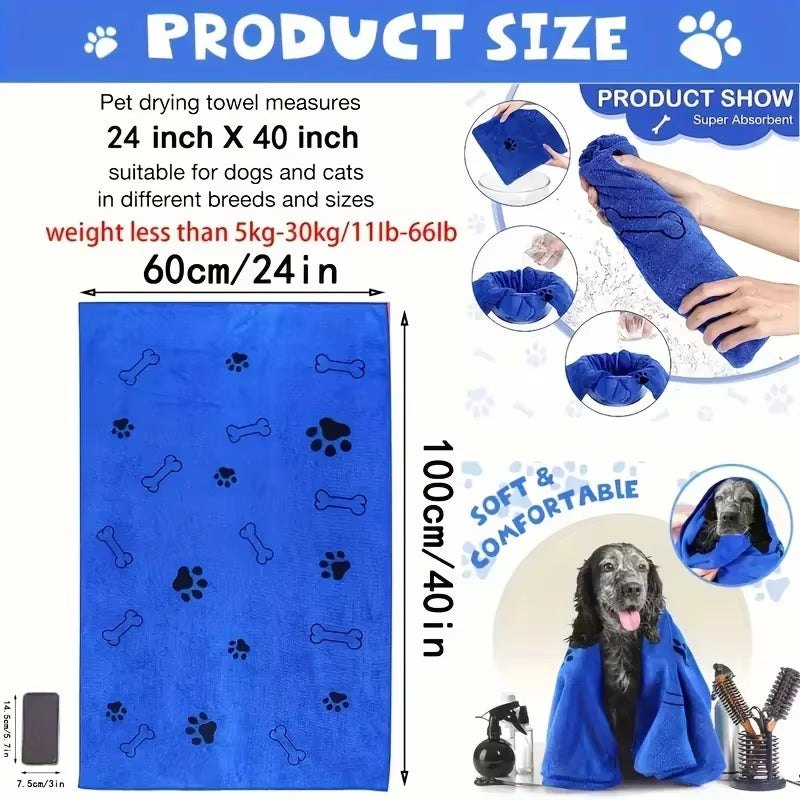 Pet Towel 60X100Cm Drying Dog Cat Bath Towel Microfiber Quick-Drying Dog Claw Absorbent Blue Grey Bath Towel Pet Bath Products