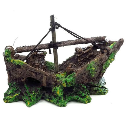 Resin Aquarium Ornament Wreck Sunk Ship Landscape Sailing Boat Cave Fish Playing Toys Fish Tank Decoration Aquarium Accessories