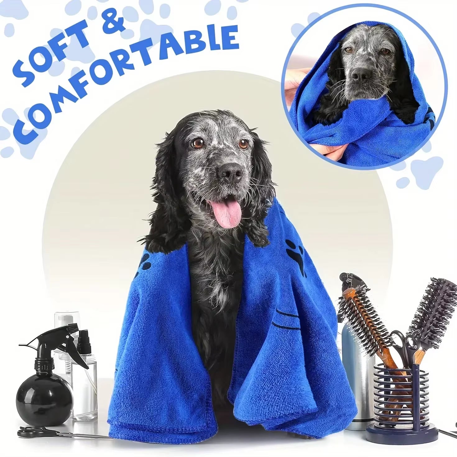 Pet Towel 60X100Cm Drying Dog Cat Bath Towel Microfiber Quick-Drying Dog Claw Absorbent Blue Grey Bath Towel Pet Bath Products