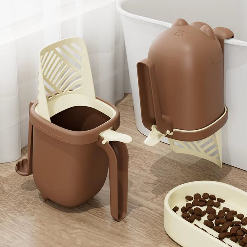 Cat Scooper with Holder Large Capacity Cat Scoop Holder Portable Waste Can and Bracket Included Kitten Litter Shovel for Home