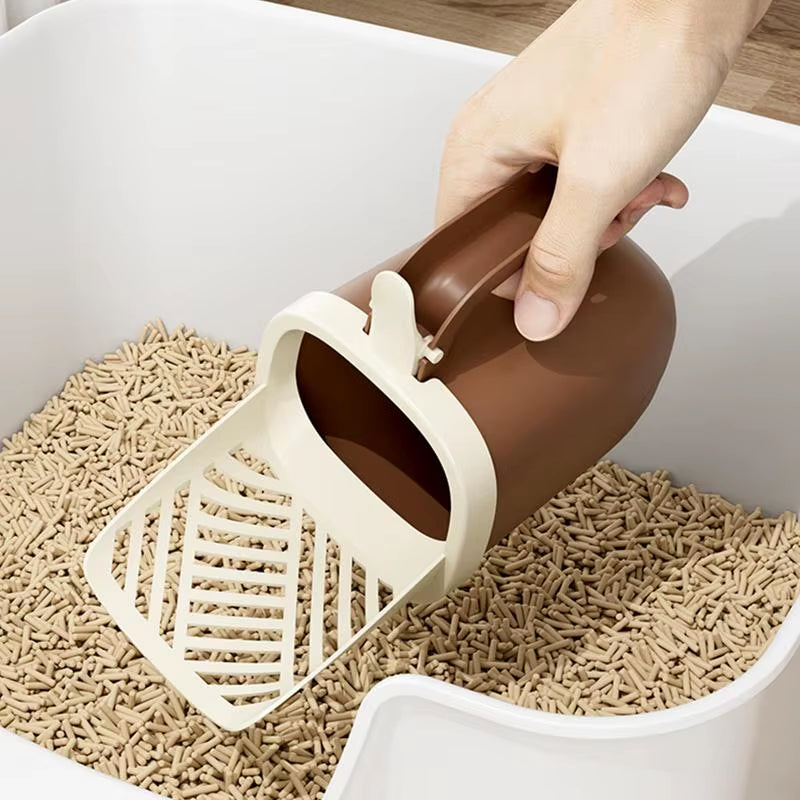 Cat Scooper with Holder Large Capacity Cat Scoop Holder Portable Waste Can and Bracket Included Kitten Litter Shovel for Home