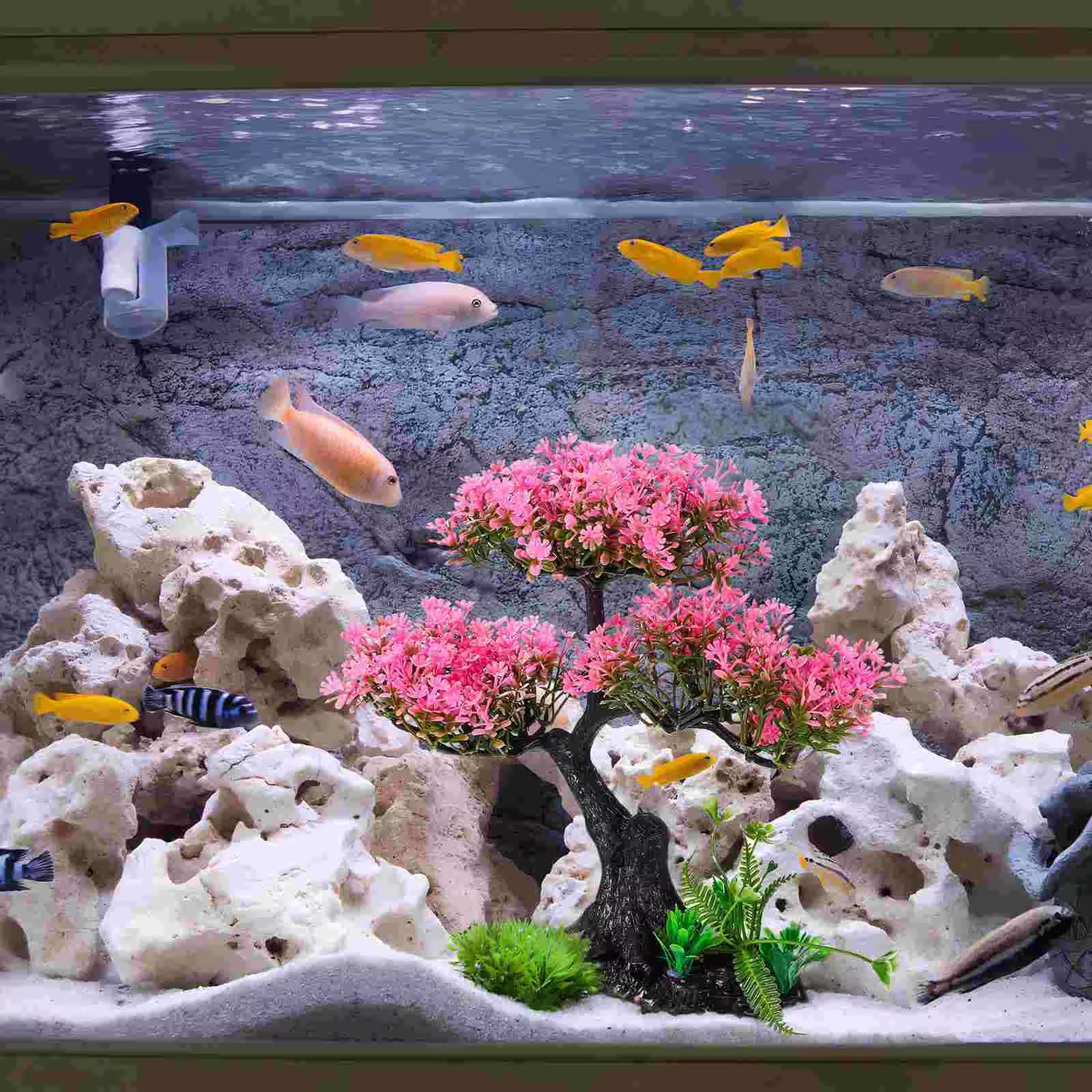 Aquarium Plant Accessory Plants and Water Set Turtle Tank Accessories for Fish Decor Bonsai Plastic Decorations