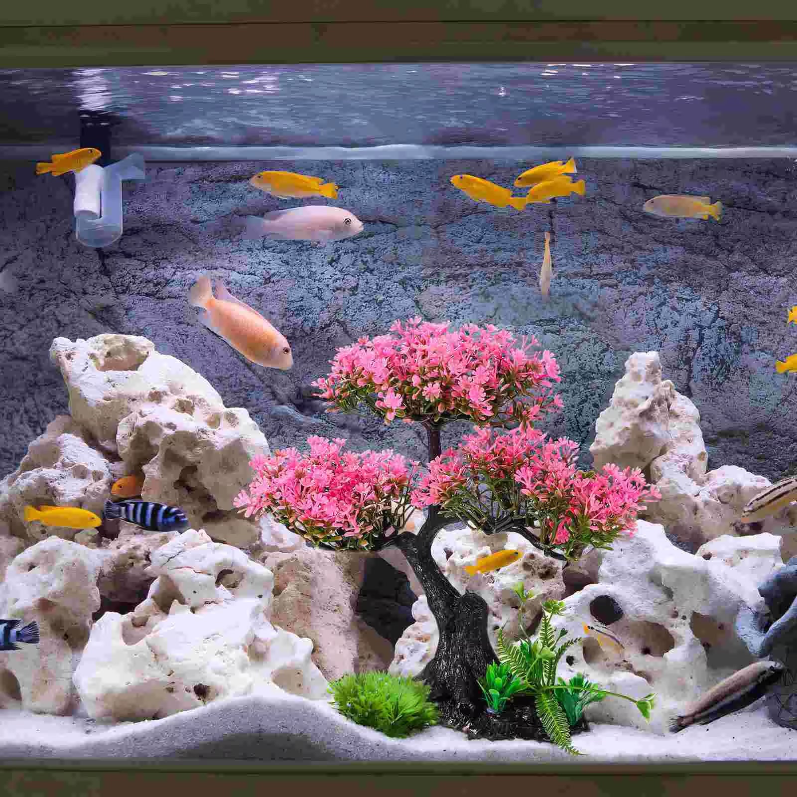 Aquarium Plant Accessory Plants and Water Set Turtle Tank Accessories for Fish Decor Bonsai Plastic Decorations