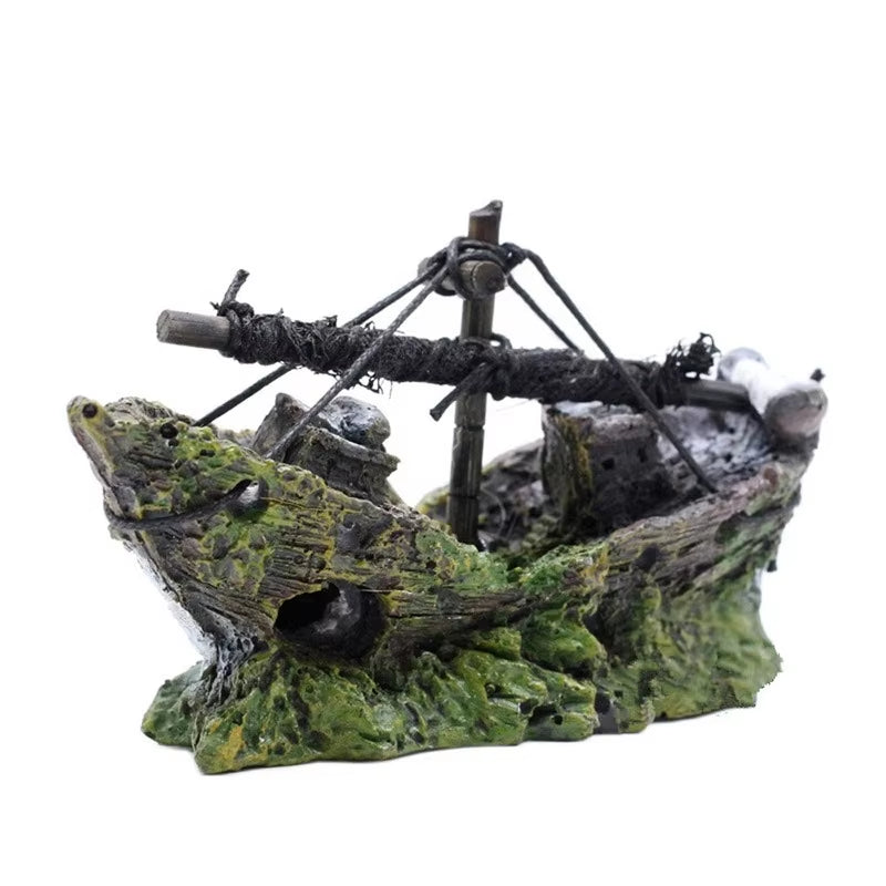 Resin Aquarium Ornament Wreck Sunk Ship Landscape Sailing Boat Cave Fish Playing Toys Fish Tank Decoration Aquarium Accessories