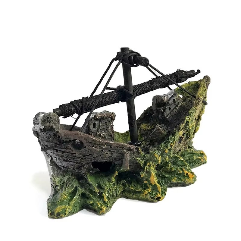 Resin Aquarium Ornament Wreck Sunk Ship Landscape Sailing Boat Cave Fish Playing Toys Fish Tank Decoration Aquarium Accessories